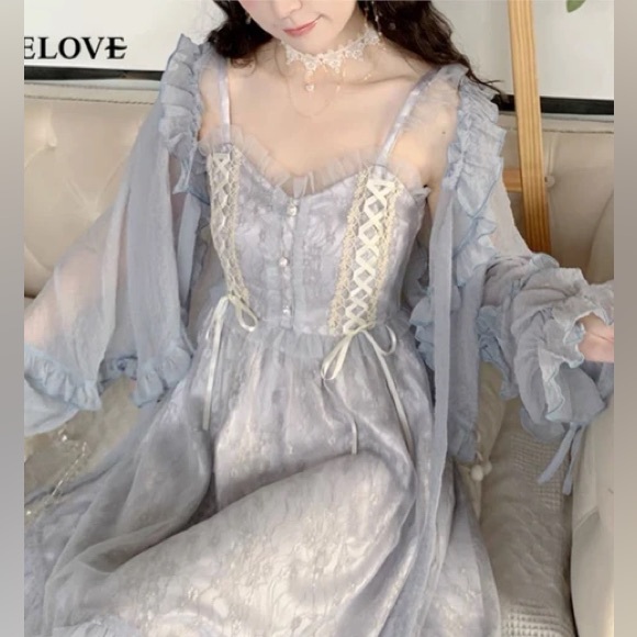 Fairy Sequin Lace Tulle Dress with Shawl - Picture 2 of 4